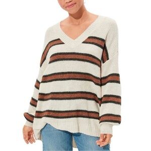 American Eagle Striped V-Neck Sweater